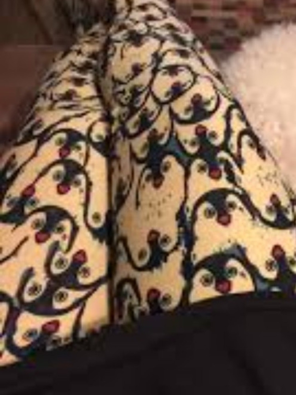 LuLaRoe Yellow Leggings with Navy Swirl and Red Dot Print